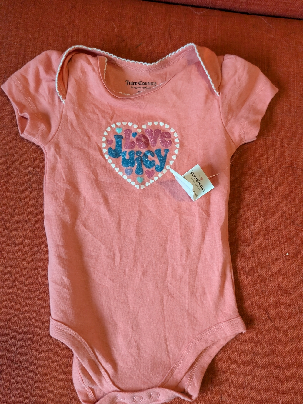 Juicy Couture Coral Pink 'I Love Juicy' Heart Graphic One-Piece